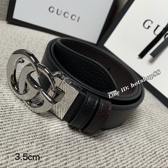 Gucci經典皮帶 古奇小牛皮荔枝紋雙面用腰帶  jjp1345